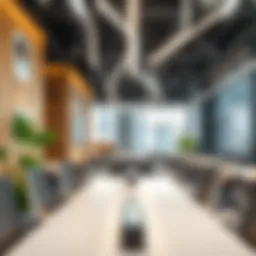 Office environment showcasing modern design and collaborative spaces