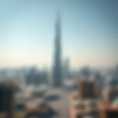 Aerial perspective of Dubai with Burj Khalifa dominating the skyline, symbolizing urban growth