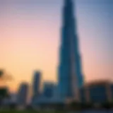 Burj Khalifa at Sunset Stunning view of Burj Khalifa at sunset, showcasing its towering presence