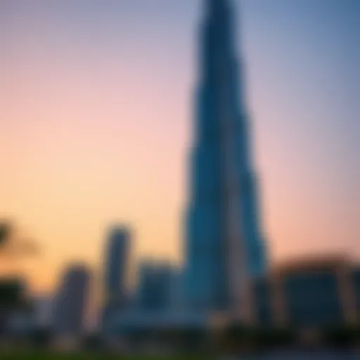 Burj Khalifa at Sunset Stunning view of Burj Khalifa at sunset, showcasing its towering presence