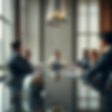 Meeting room with business professionals discussing investment strategies