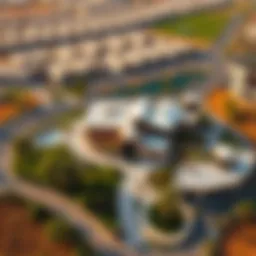 Aerial view of Al Shaab Village showcasing its unique architecture and layout.
