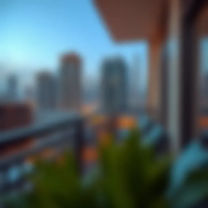 Cozy balcony view from a studio apartment overlooking the city
