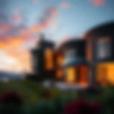 Stunning view of Gold Crest View architecture at sunset