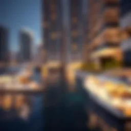 Stunning waterfront view of luxury apartments in Dubai Marina