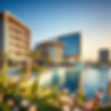 An artistic representation of the unique architecture at Meraas La Mer, blending modern design with natural elements