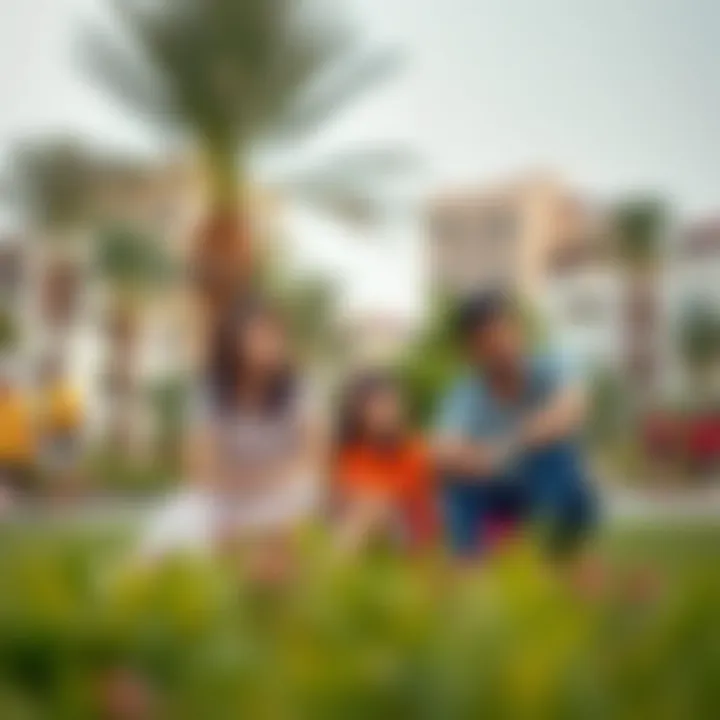 Family enjoying leisure time in a well-designed park within Mudon