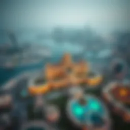 Aerial view of Burj Daman showcasing its architectural grandeur