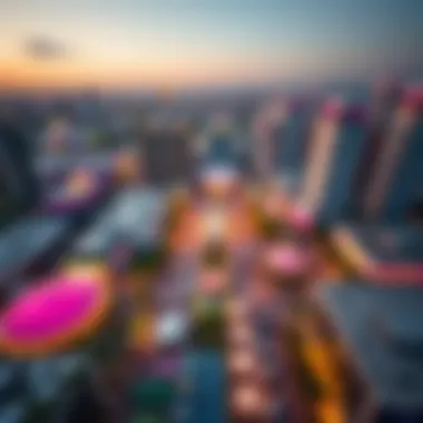 Aerial view of a vibrant urban festival space