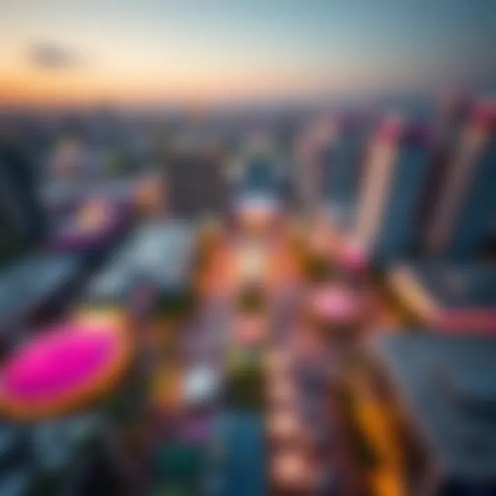 Aerial view of a vibrant urban festival space