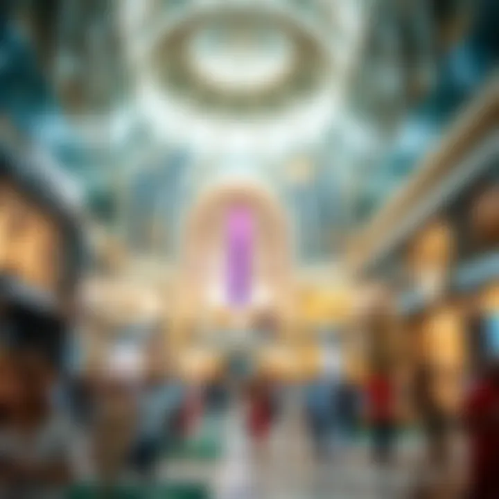 A vibrant scene inside Dubai Mall filled with shoppers and luxury stores.