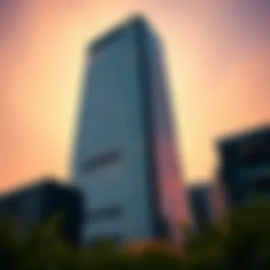 Sunset Reflections: Hessa Tower's Glass Facade Artistic representation of Hessa Tower reflecting the sunset hues in its glass facade.