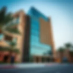 Exterior view showcasing the unique architectural design of Nad al Hamar Building