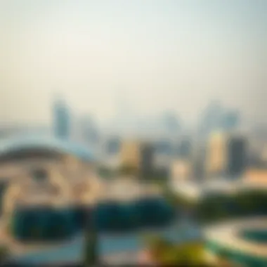 Panoramic view of Dubai skyline from Pantheon Boulevard