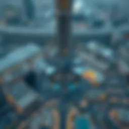 Aerial view of Burj Khalifa with surrounding parking facilities