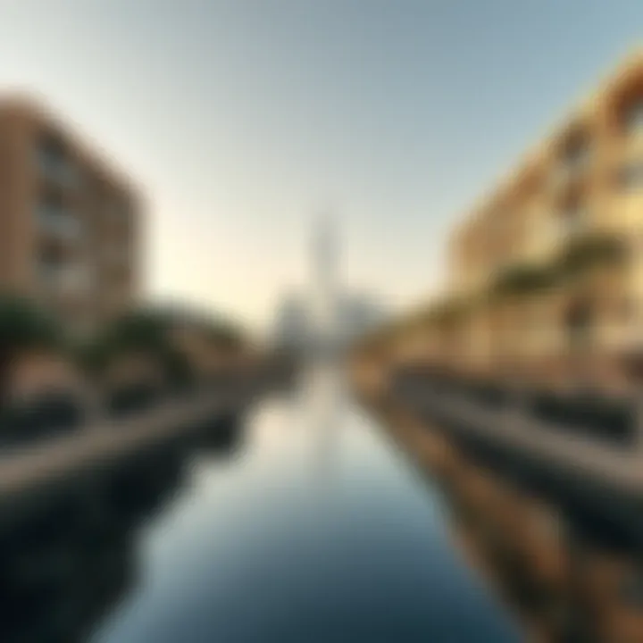 The picturesque Al Qasba canal reflecting the modern skyline