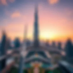 A stunning view of Burj Khalifa at sunset, showcasing its architectural elegance.