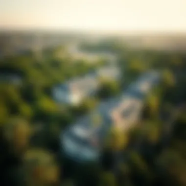 Aerial view of residential area with abundant greenery