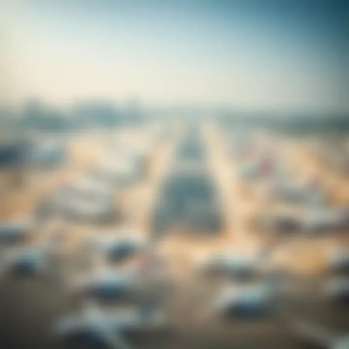 Aerial view of a bustling airport in the UAE with aircrafts at the runway